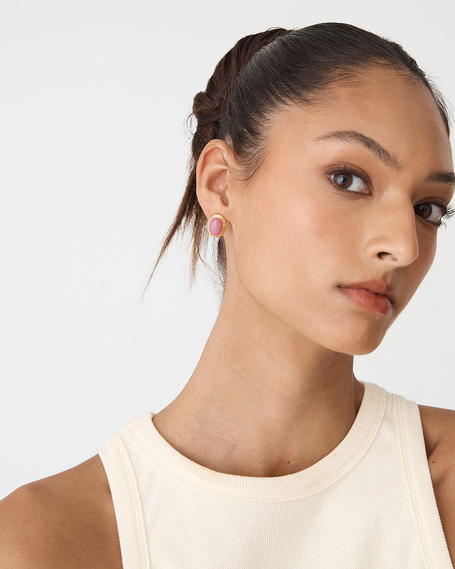 Sienna Stone Earrings in rose gold — fabric detail
