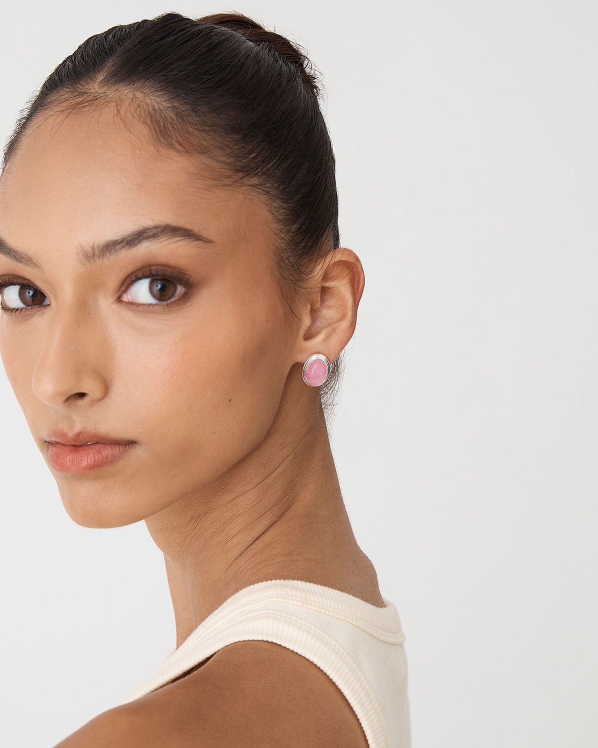 Sienna Stone Earrings in rose silver — side view