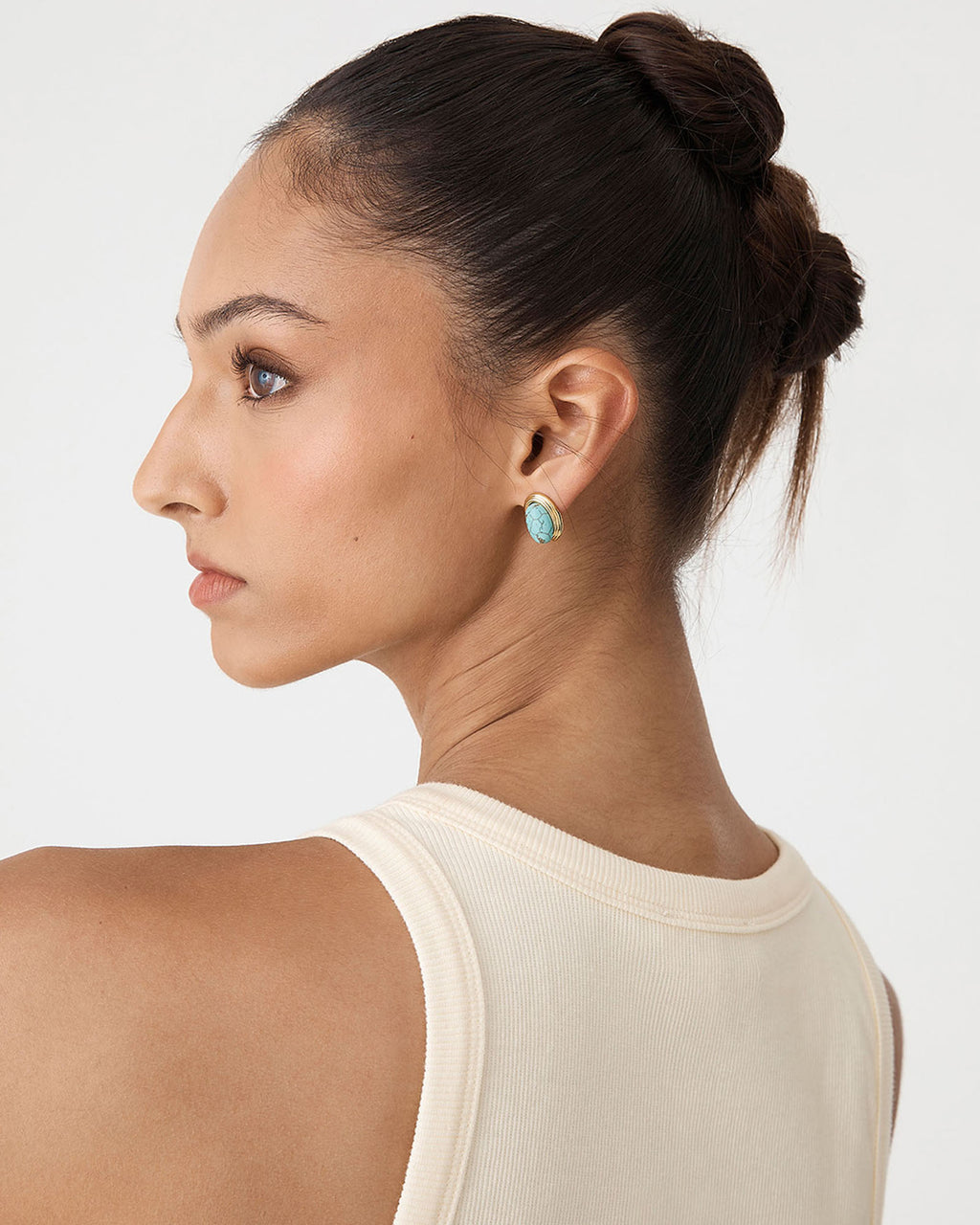 Sienna Stone Earrings in turquoise gold — view 2