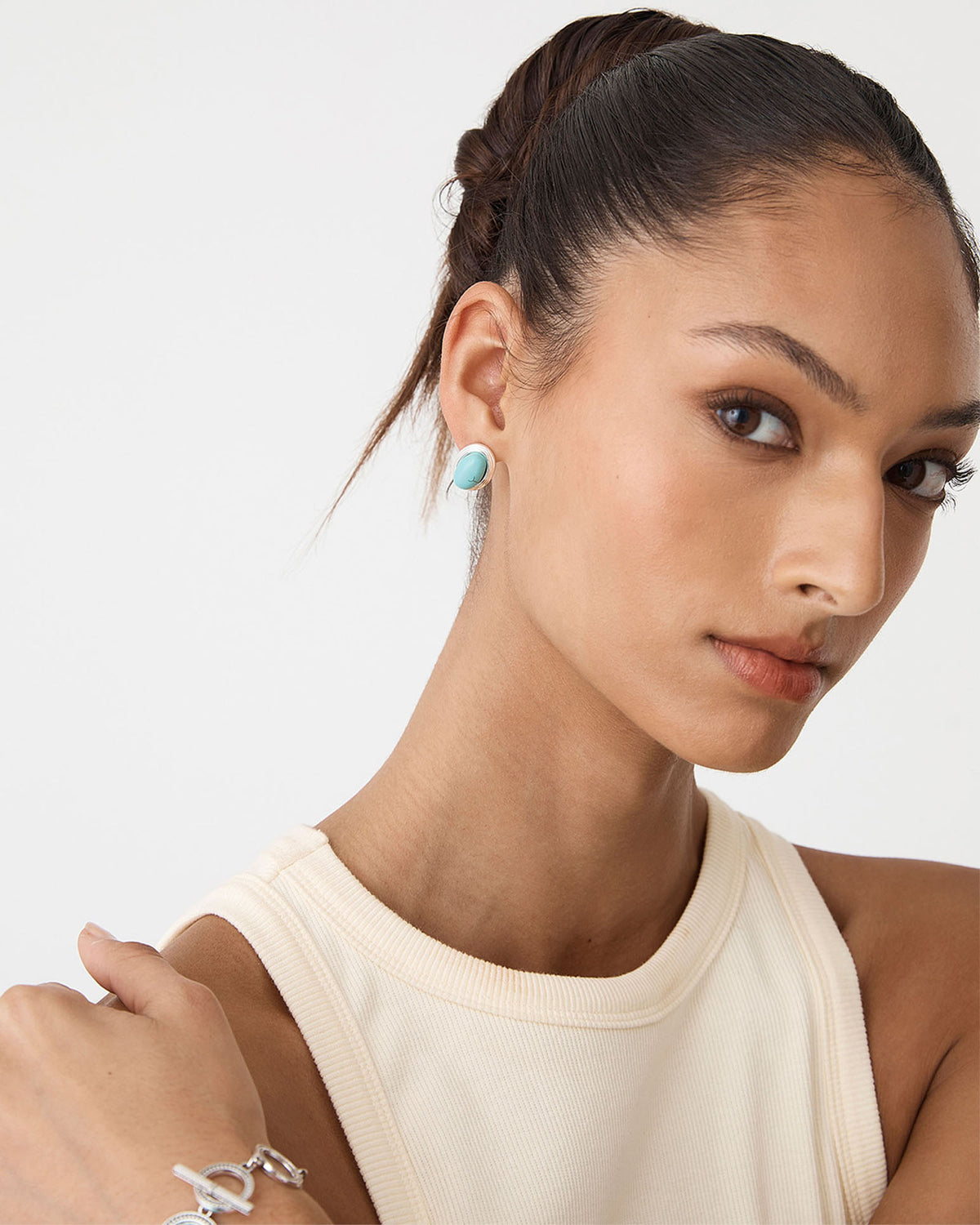 Sienna Stone Earrings in turquoise silver — view 2