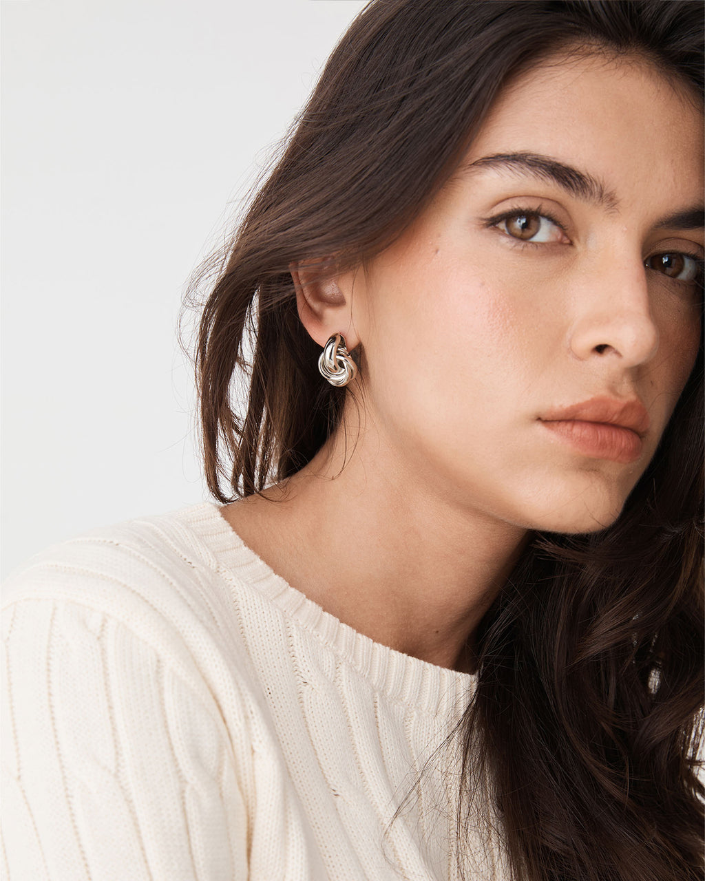 Valentina Knot Earrings in silver — fabric detail