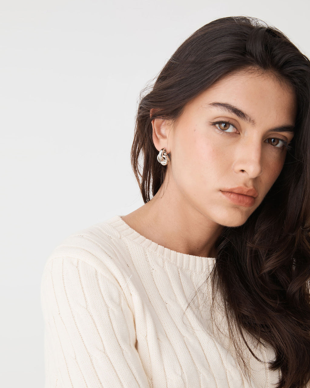 Valentina Knot Earrings in silver — fabric detail 2
