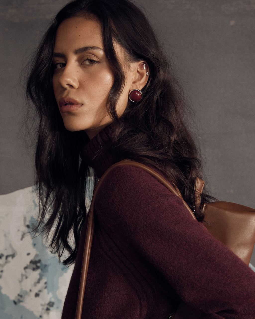 Halo Oval Studs in bordeaux — view 1