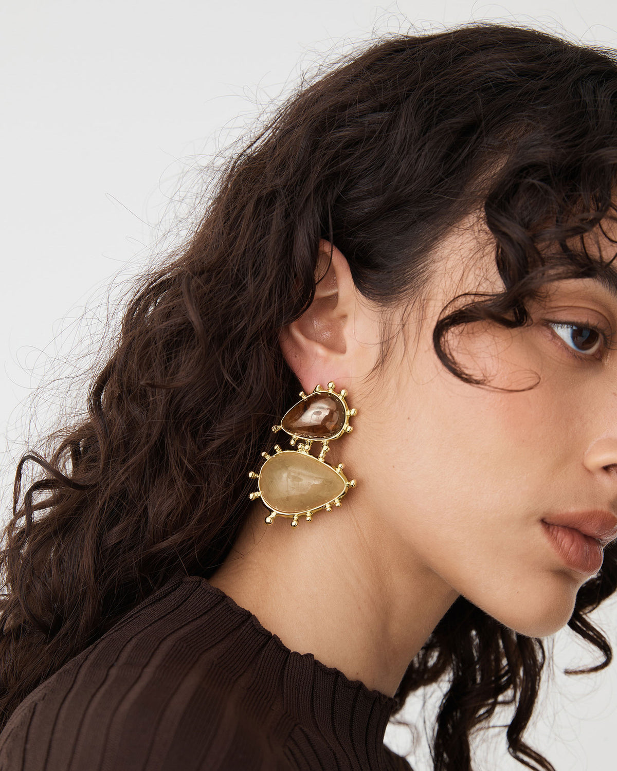 Terra Stone Earrings in brown honey — view 1