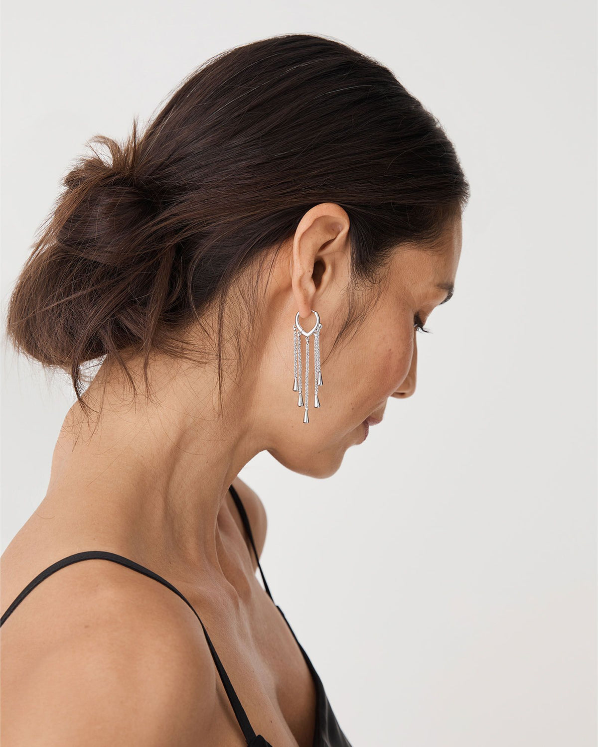 Paula Drop Earrings in silver — fabric detail 2