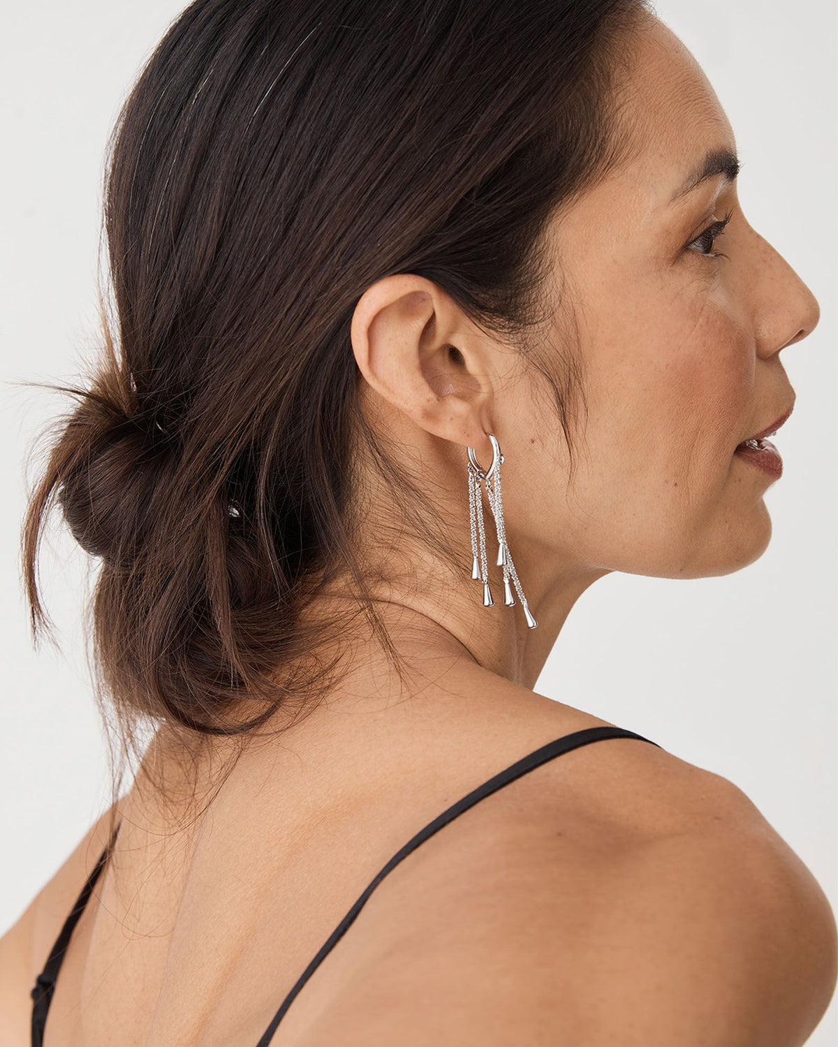 Paula Drop Earrings in silver — fabric detail 3