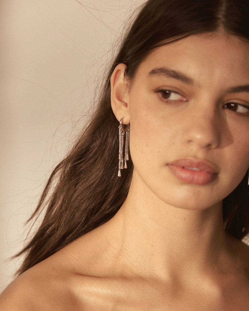 Paula Drop Earrings in silver — fabric detail 4