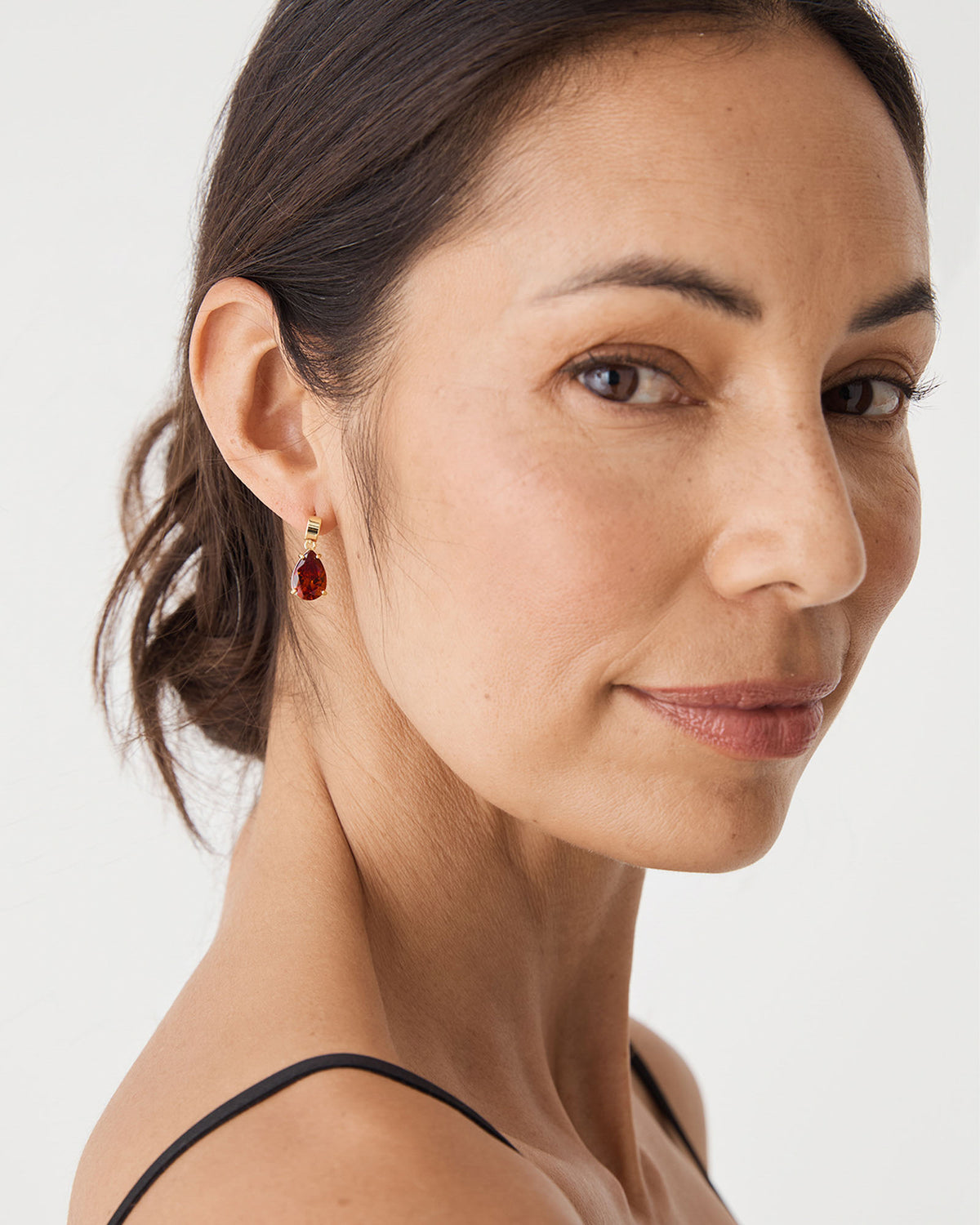 Rouge Stone Earrings in red — fabric detail