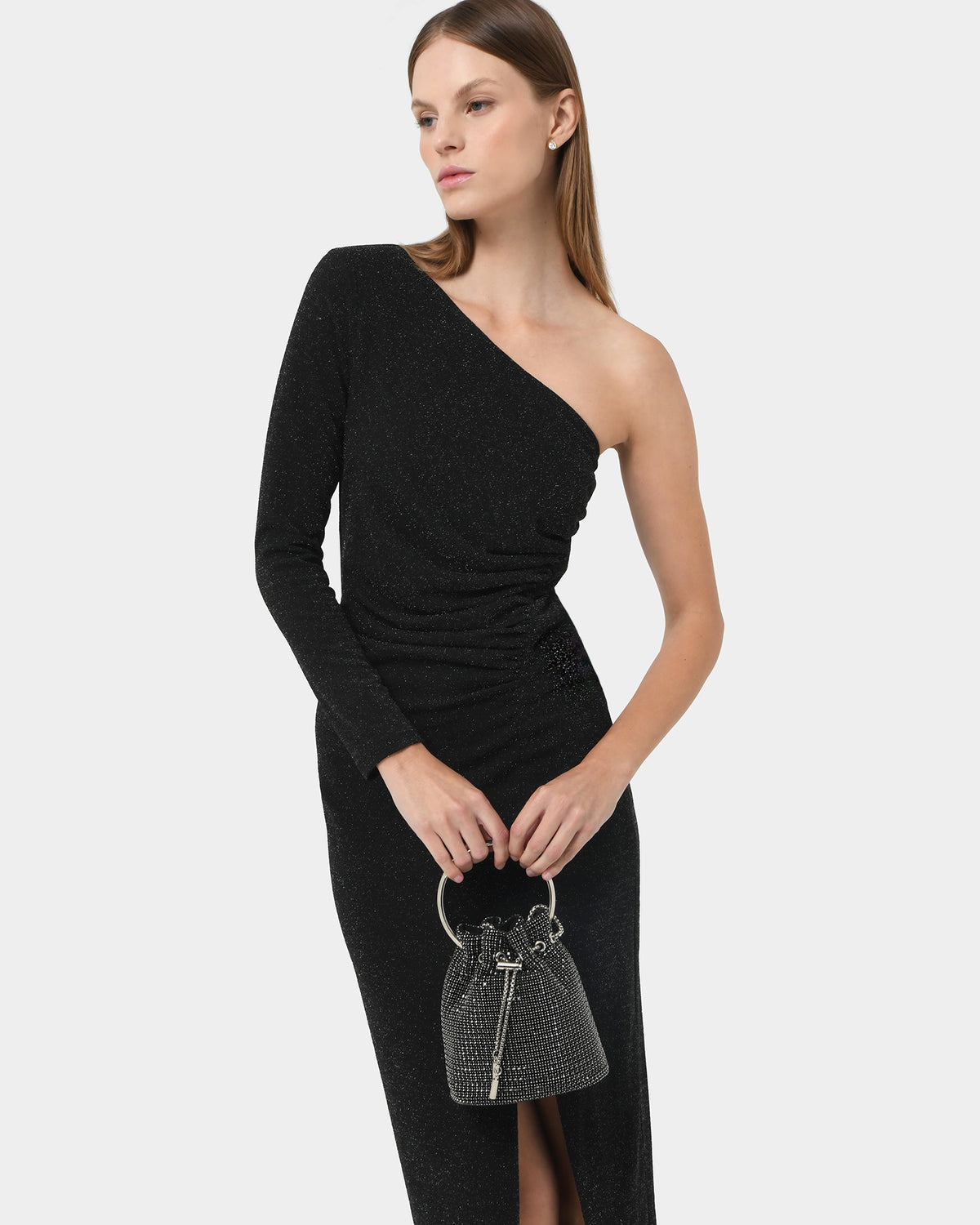 Skyla Crystal 2 Way Bag in black — close-up view
