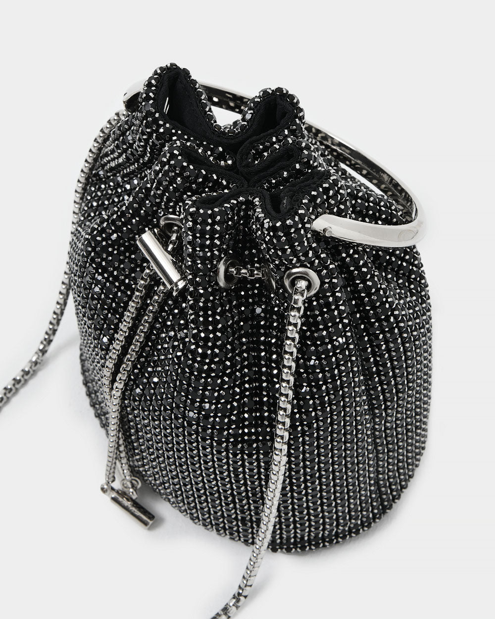 Skyla Crystal 2 Way Bag in black — fabric detail