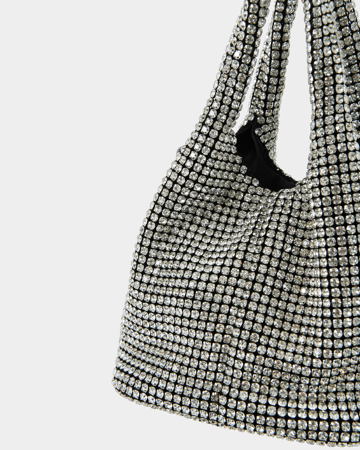 Kendall Crystal 2 Way Bag in metallic — fabric detail