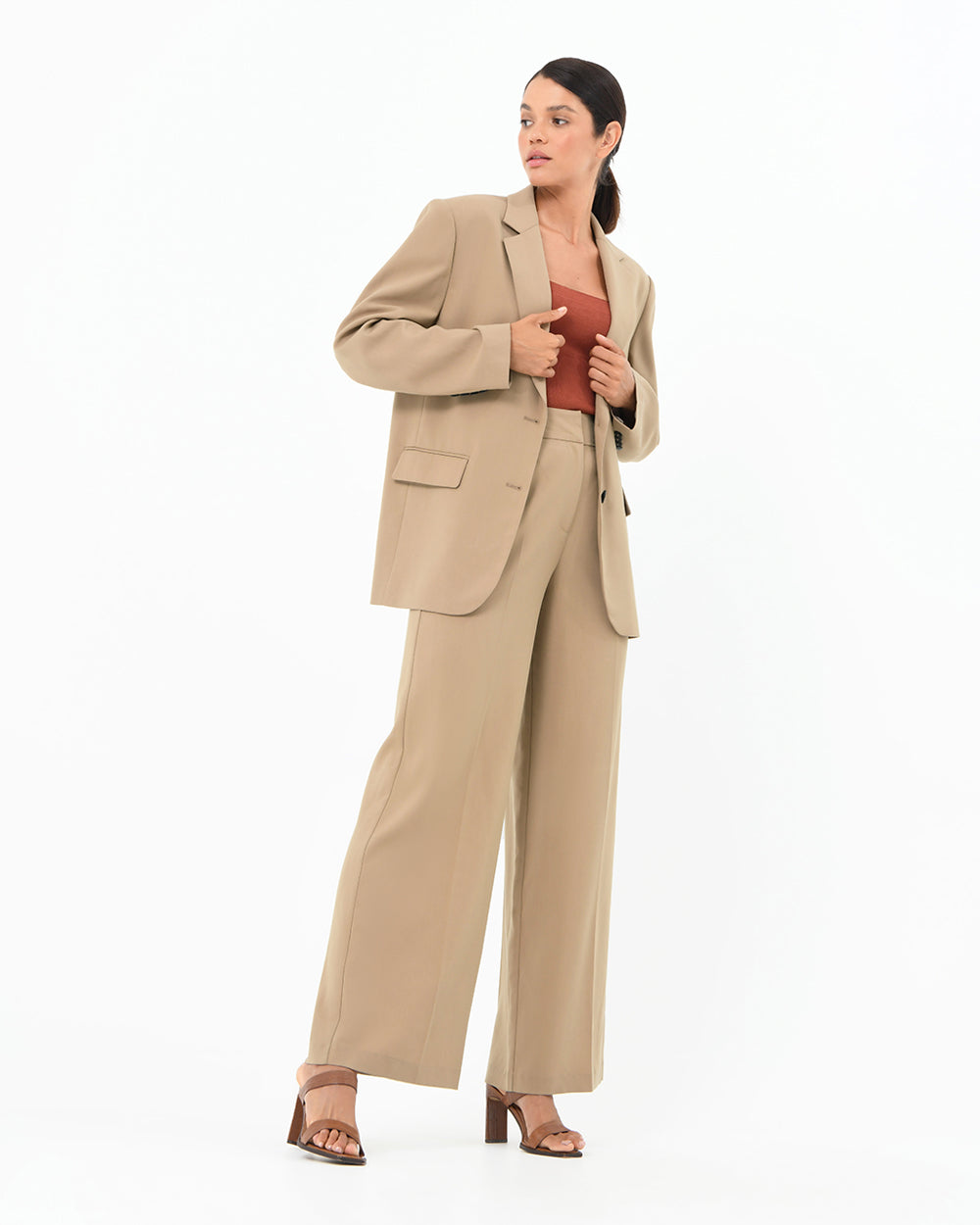 Star Relax Fit Blazer in beige — full-length view 2