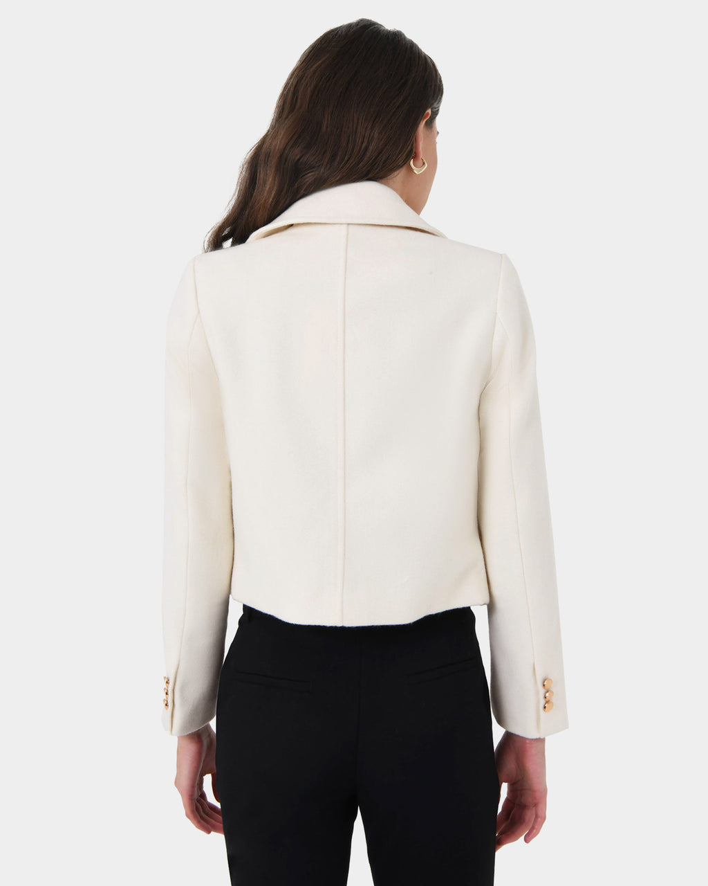 Scout Cropped Wool Jacket in ivory — back view