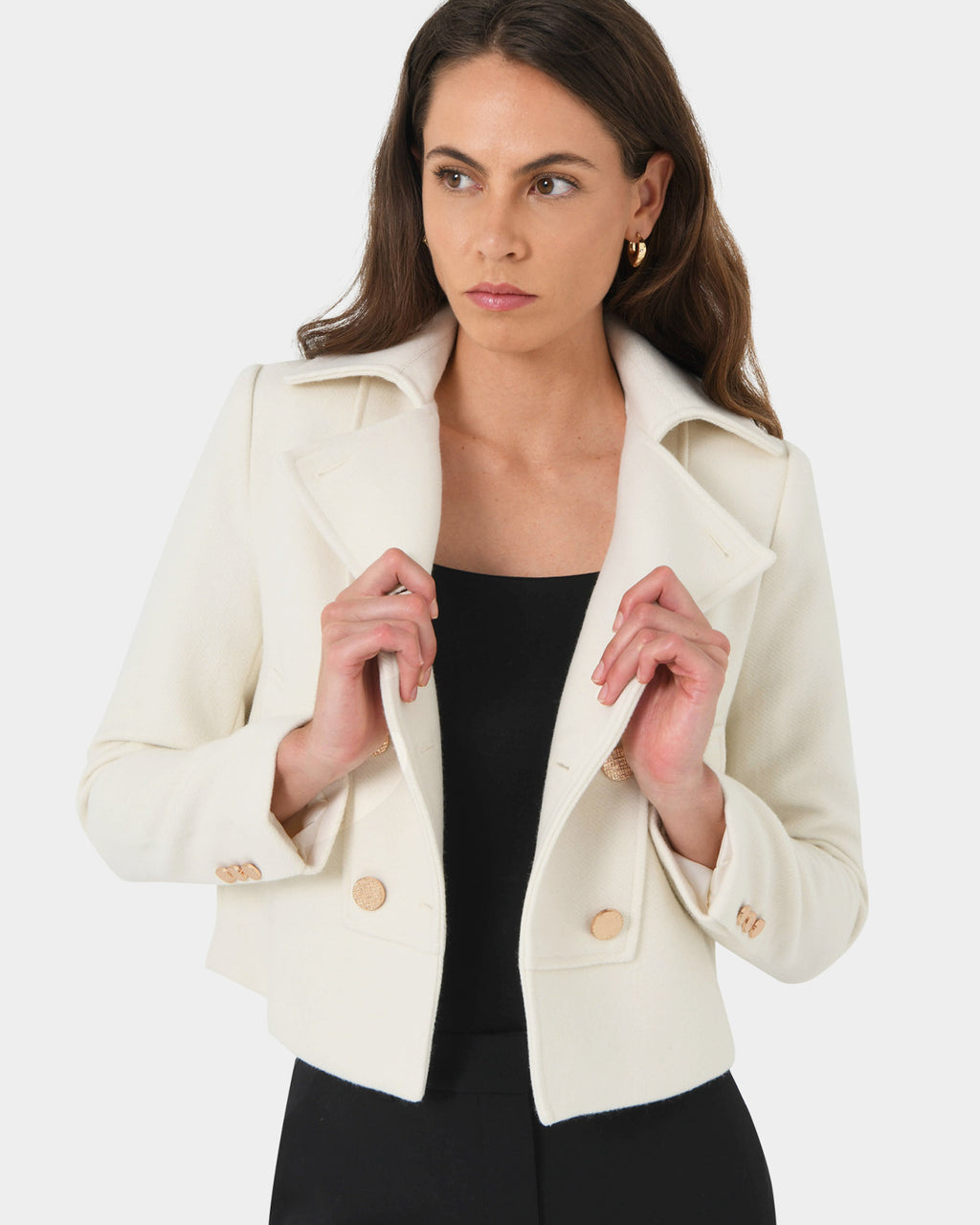 Scout Cropped Wool Jacket in ivory — close-up view 2