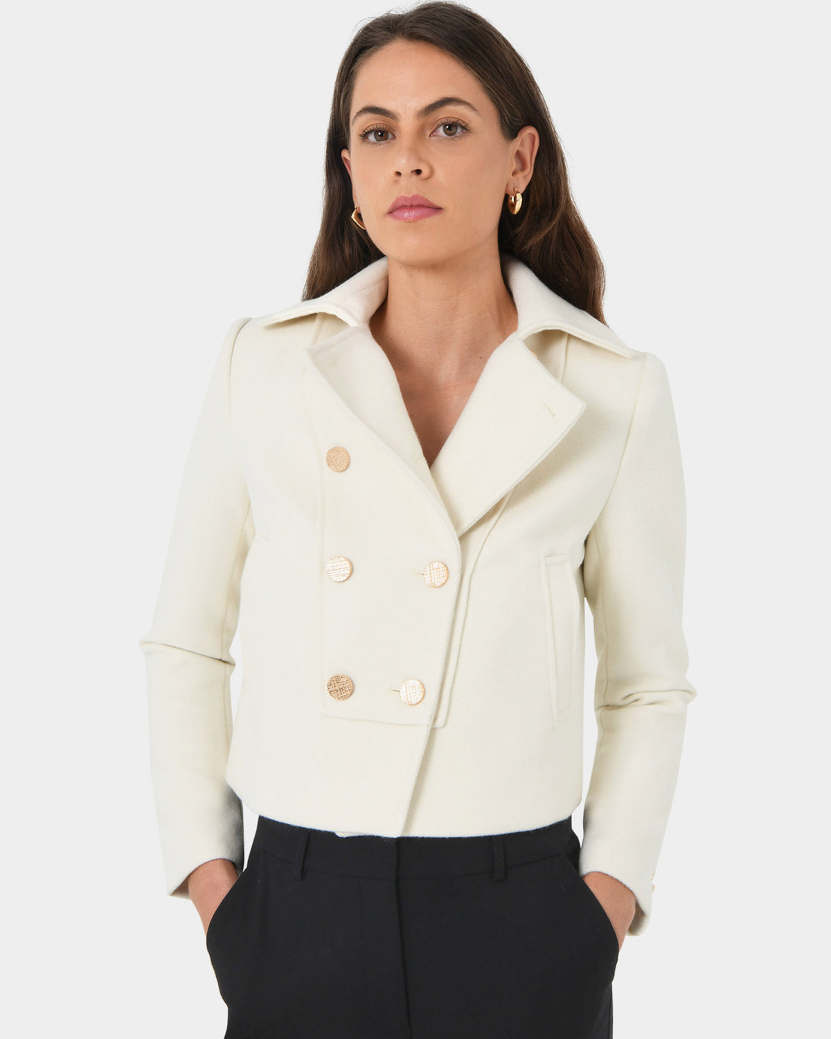 Scout Cropped Wool Jacket in ivory — close-up view 3