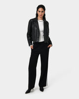 Kim Cropped PU Leather Jacket in black — full-length view