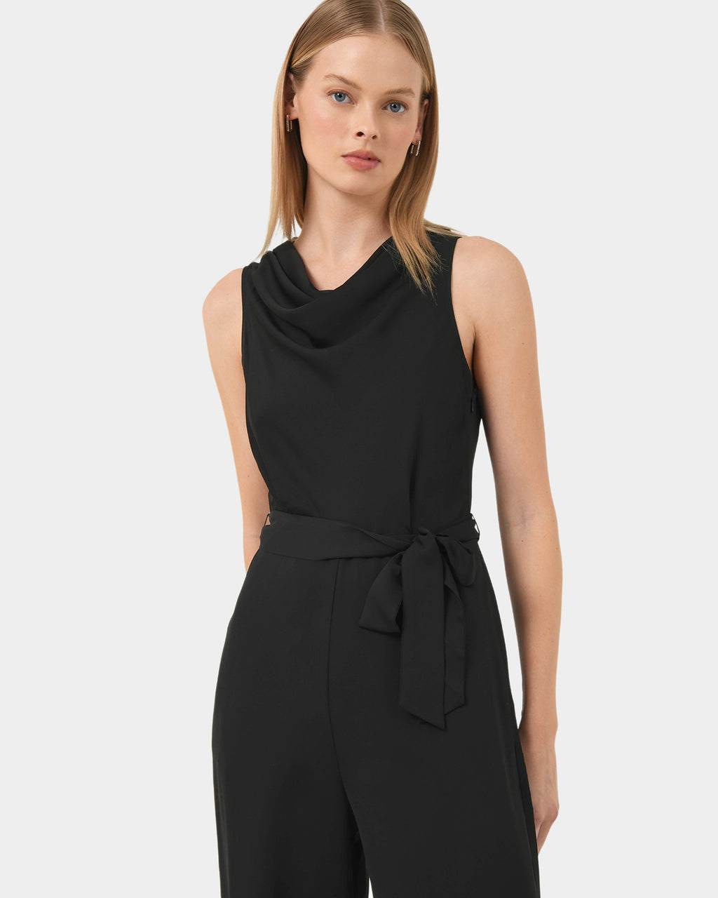 Kalista Cowl Neck Jumpsuit in black — close-up view