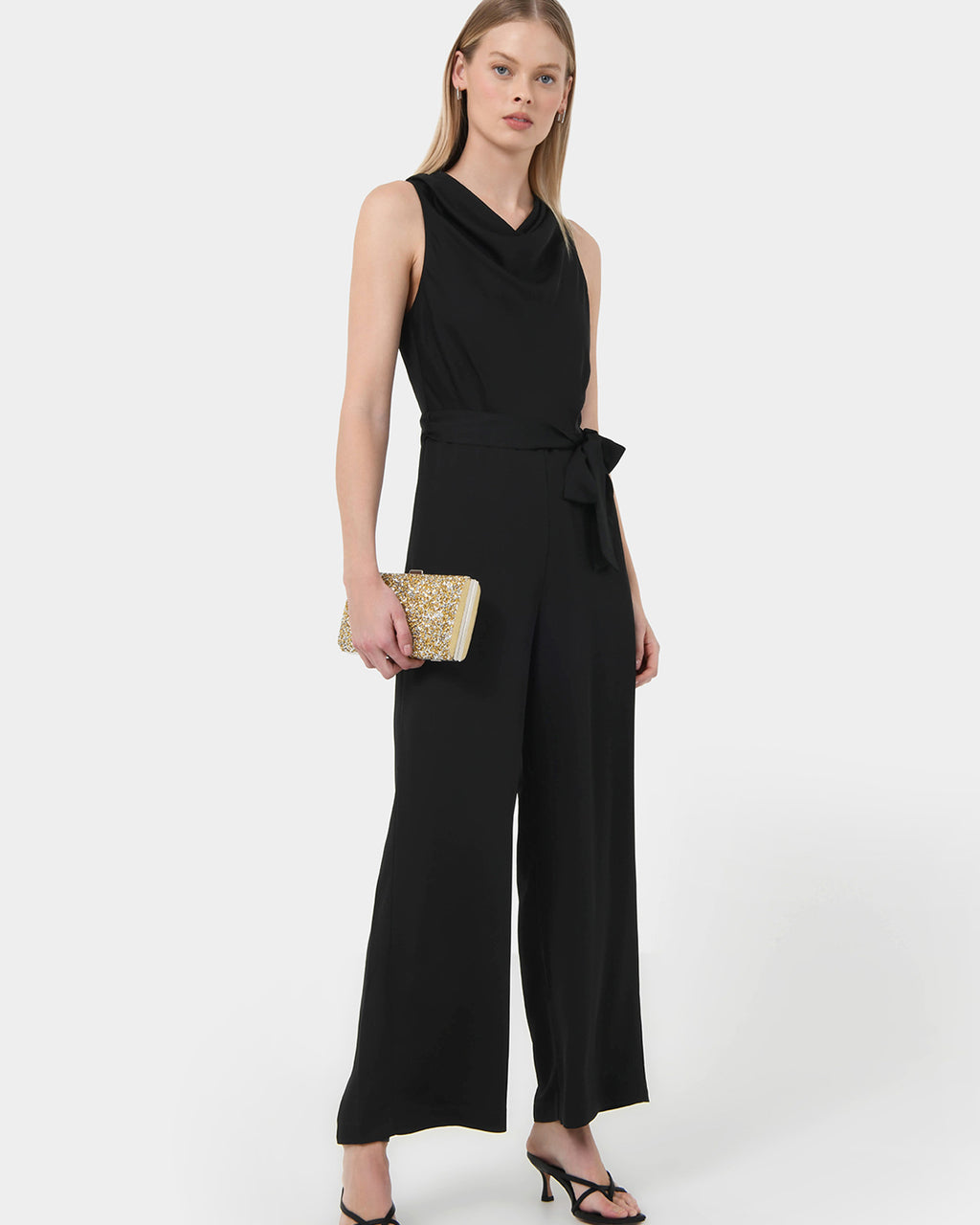 Kalista Cowl Neck Jumpsuit in black — full-length view 2
