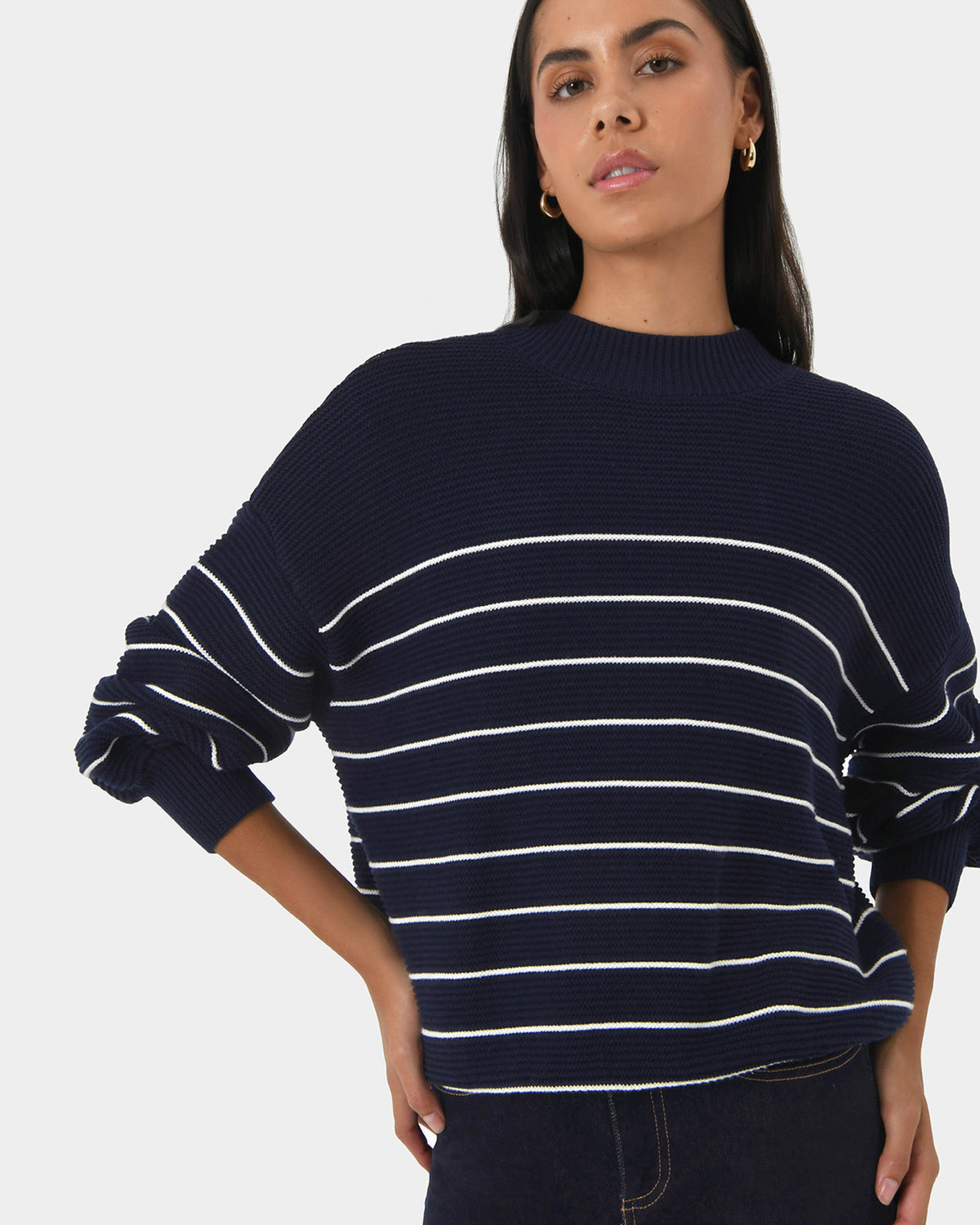 Gia Reversible Cotton Knit in navy — close-up view