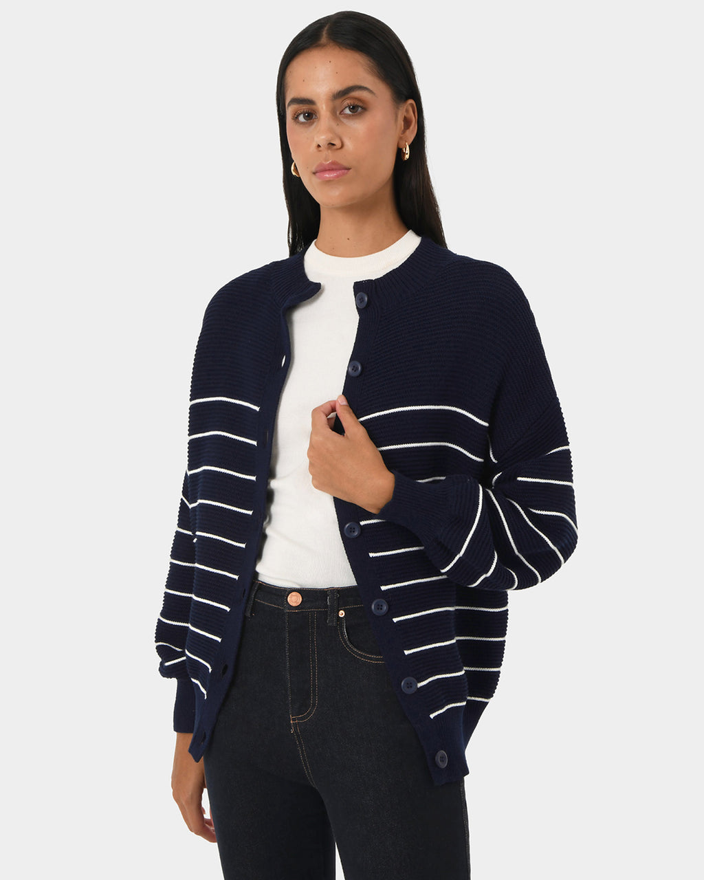 Gia Reversible Cotton Knit in navy — close-up view 2