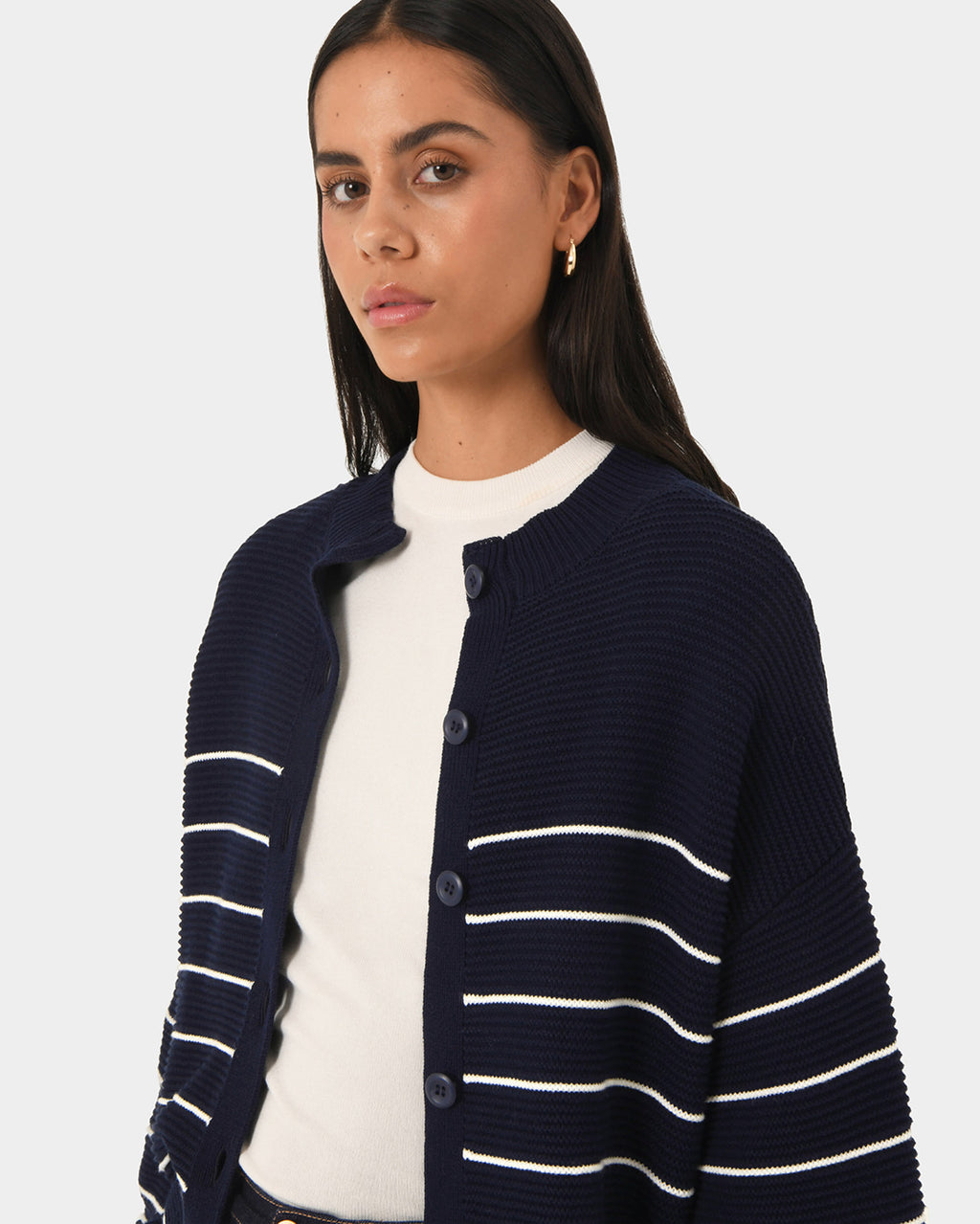 Gia Reversible Cotton Knit in navy — fabric detail