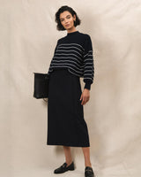 Gia Reversible Cotton Knit in navy — full-length view