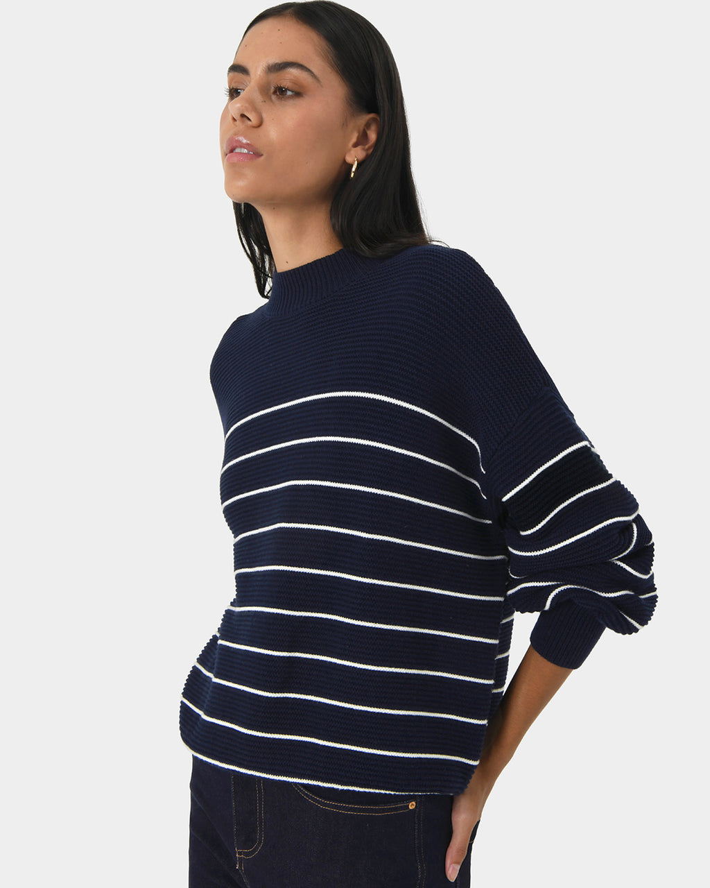 Gia Reversible Cotton Knit in navy — side view