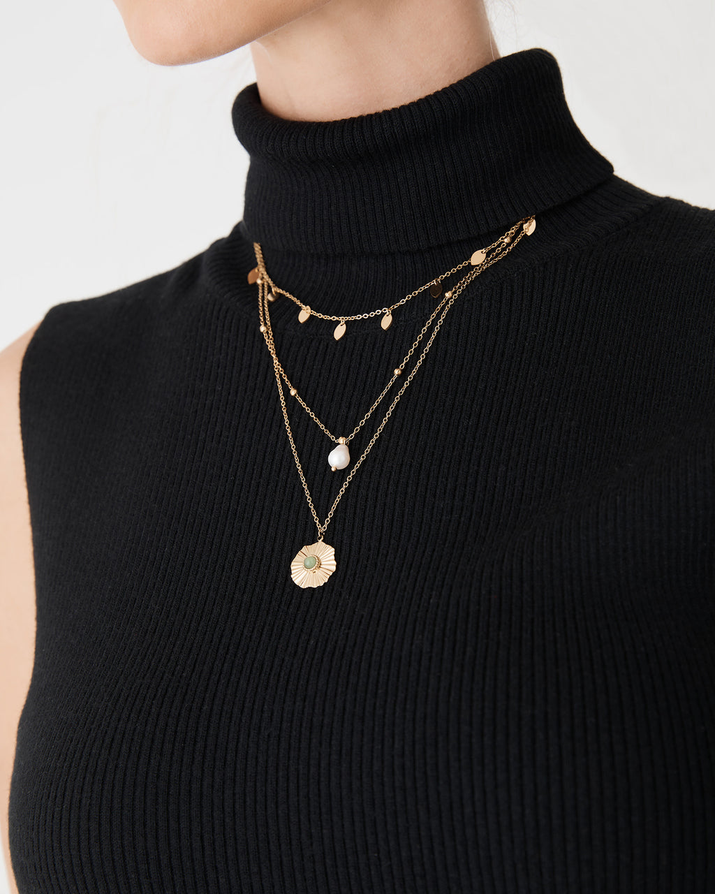 Celeste Layered Necklace in gold — fabric detail 2