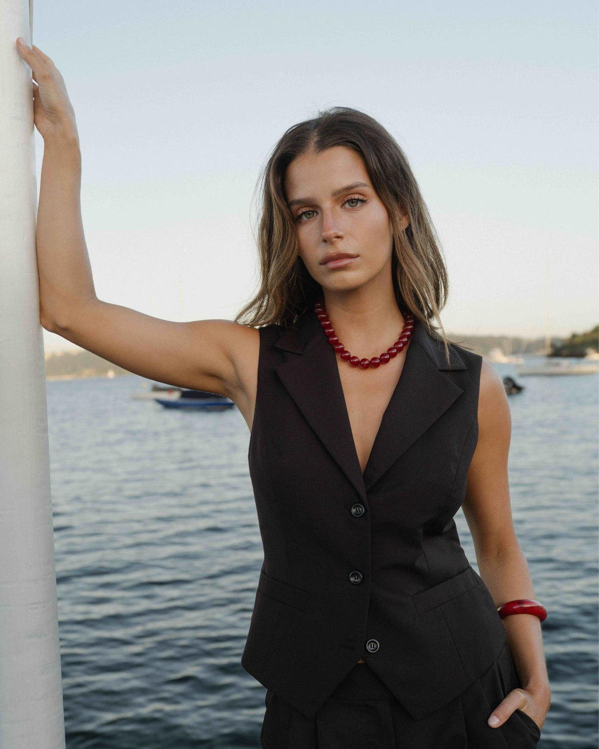 Gia Boho Resin Necklace in red — view 5