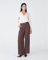 Alina Leather Belt in brown gold — full-length view