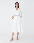 Alma Leather Belt in dark tan gold — full-length view