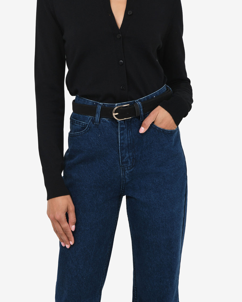 Kristen Suede Leather Belt in black — close-up view