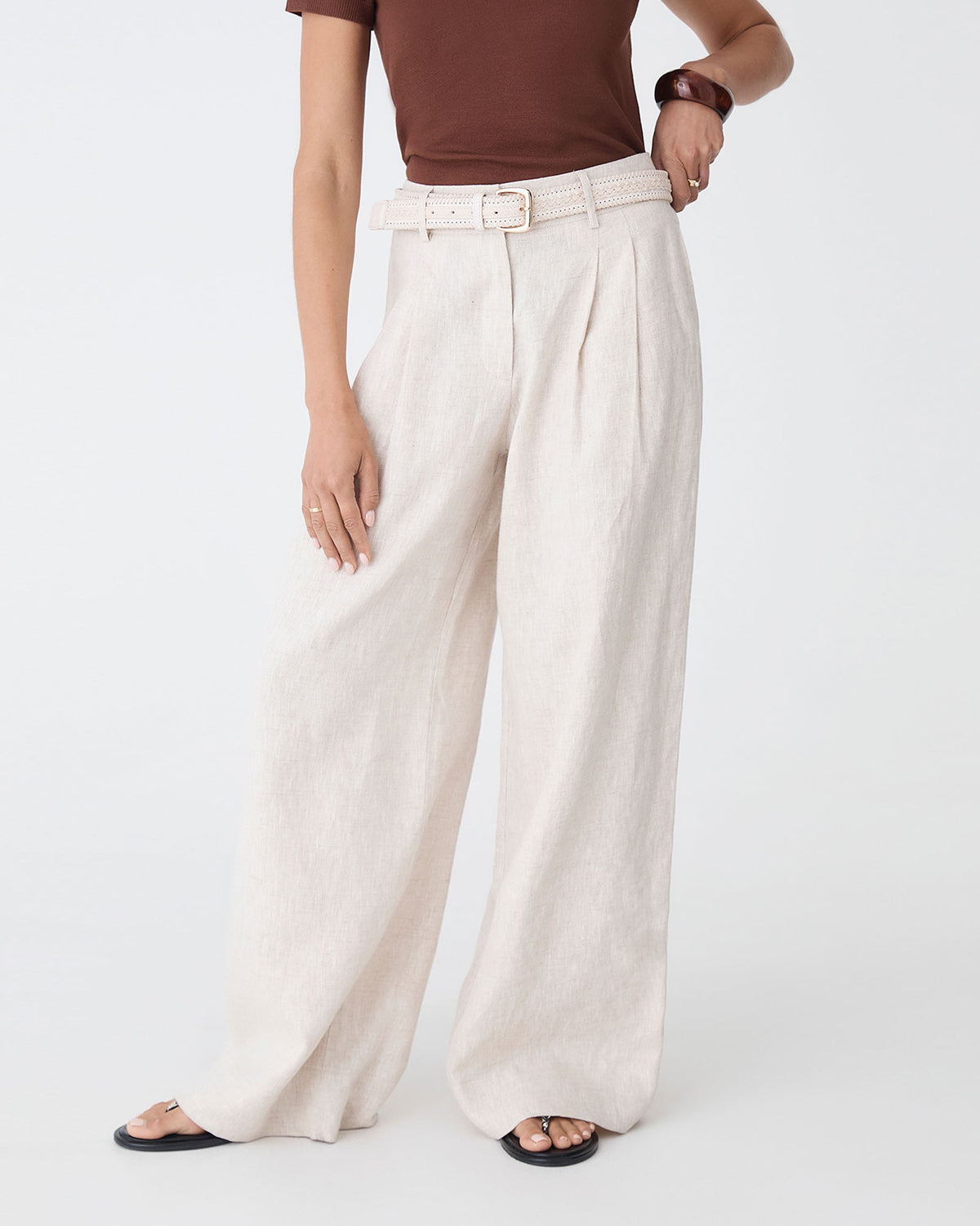 Renata Woven Belt in ivory — full-length view