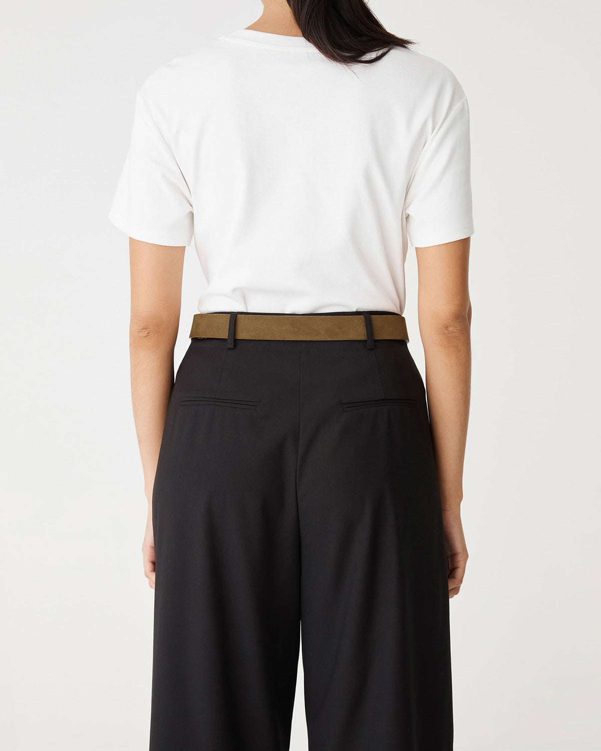 Aspen Suede Leather Belt in sand — back view