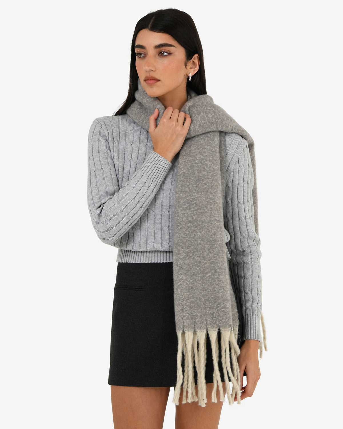 Ami Fringe Scarf in mid grey — view 3