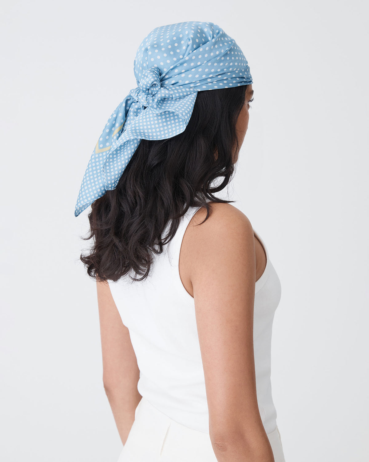 Mila Satin Scarf in blue — back view