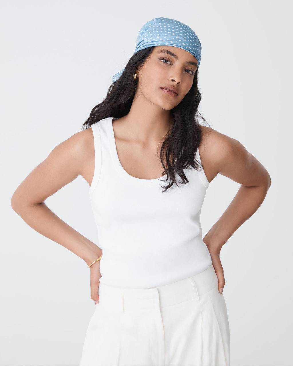 Mila Satin Scarf in blue — close-up view