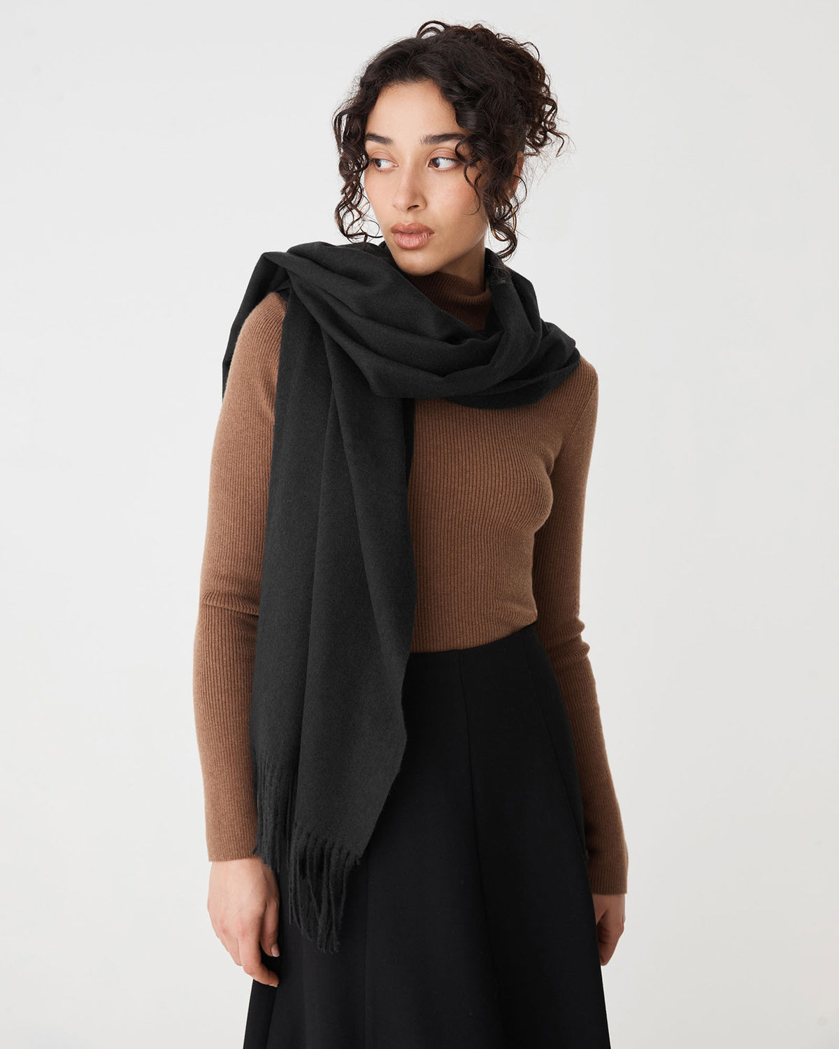 Audree Wool Blend Scarf in black — close-up view 2