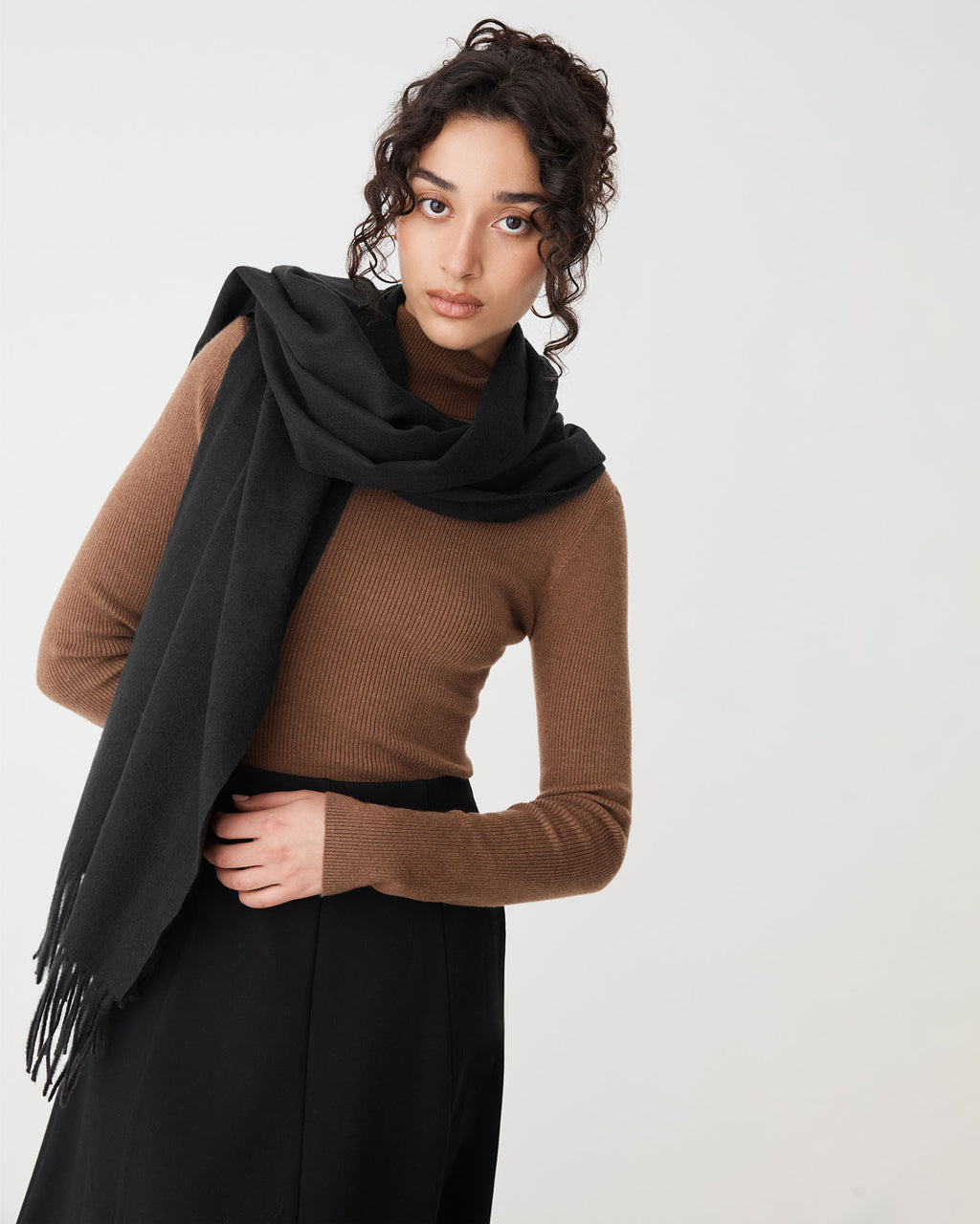 Audree Wool Blend Scarf in black — close-up view 3
