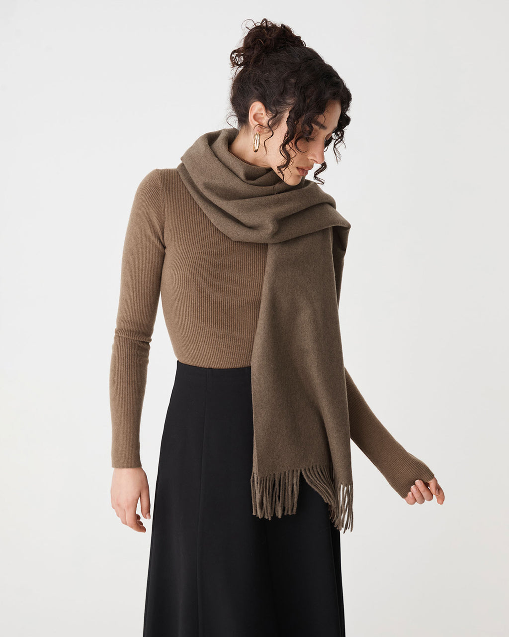 Audree Wool Blend Scarf in coffee — close-up view 2