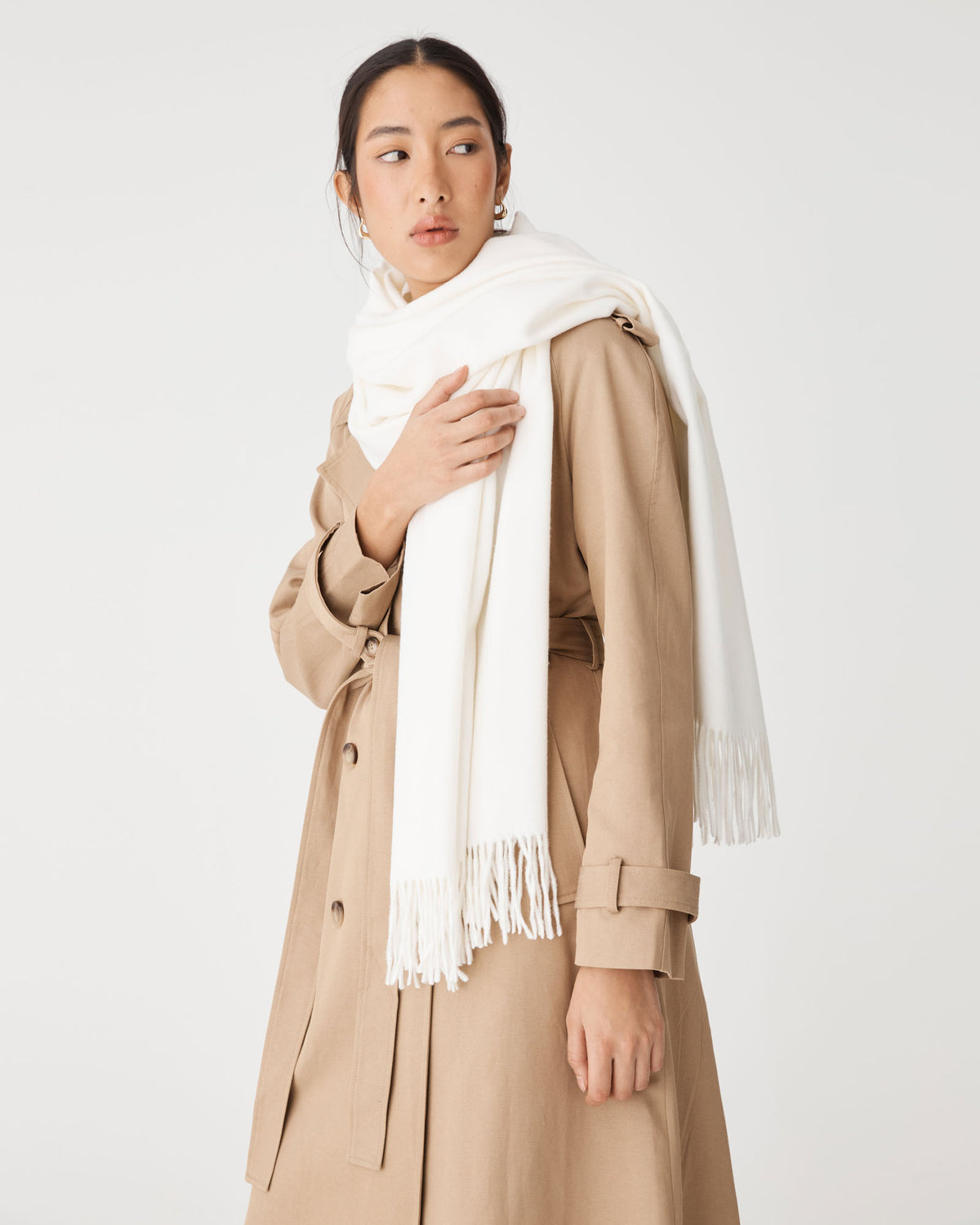 Audree Wool Blend Scarf in milk white — close-up view