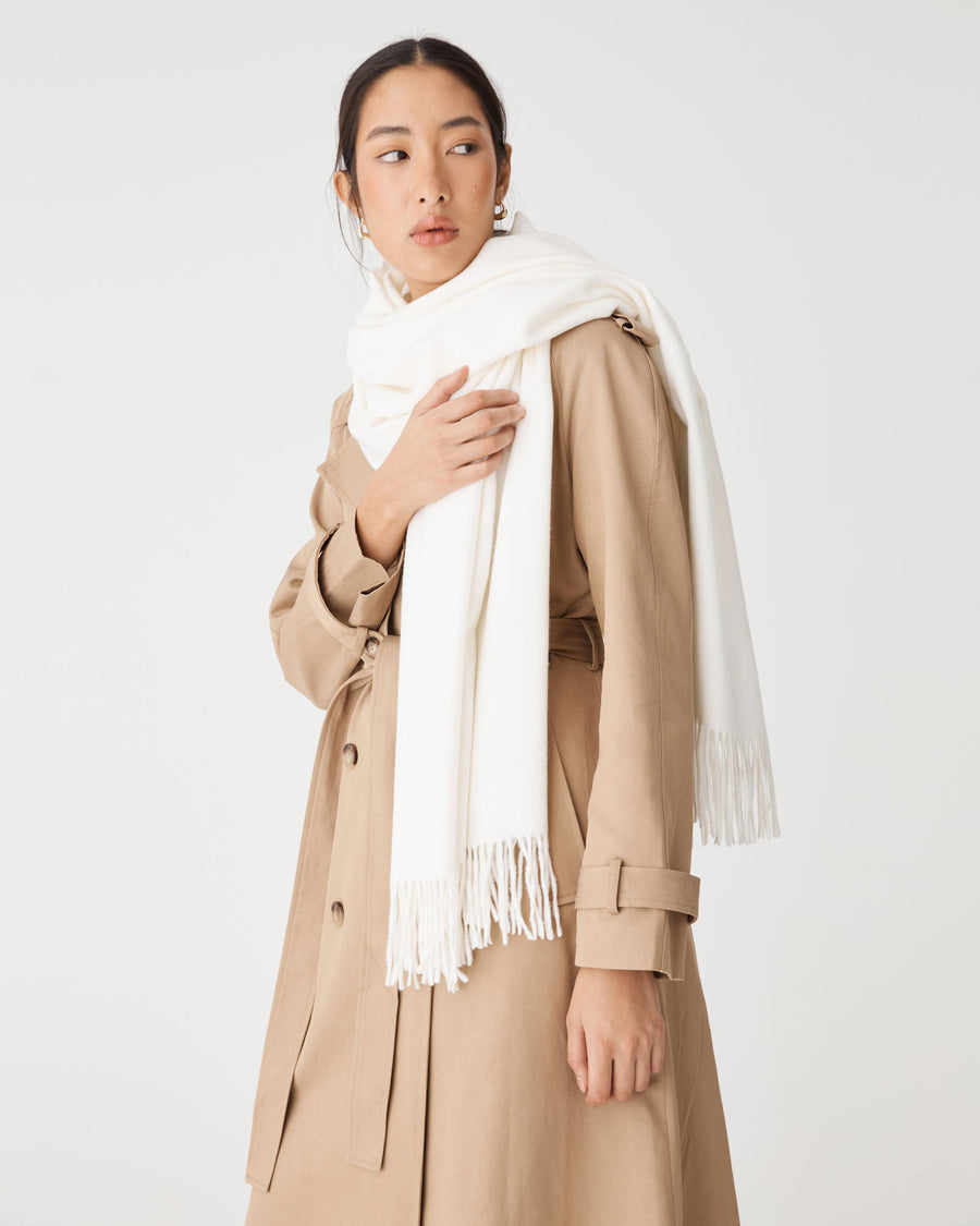 Audree Wool Blend Scarf in milk white — close-up view