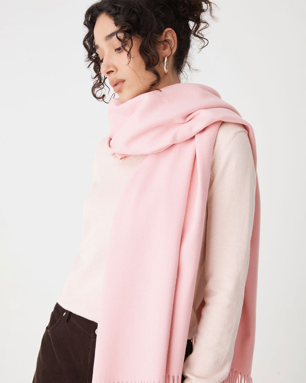 Audree Wool Blend Scarf in pale pink — close-up view 2