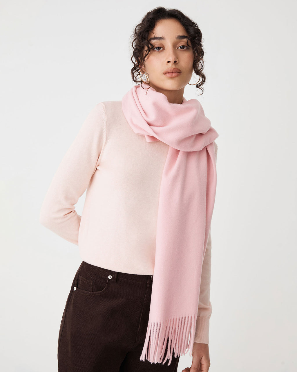 Audree Wool Blend Scarf in pale pink — close-up view 3