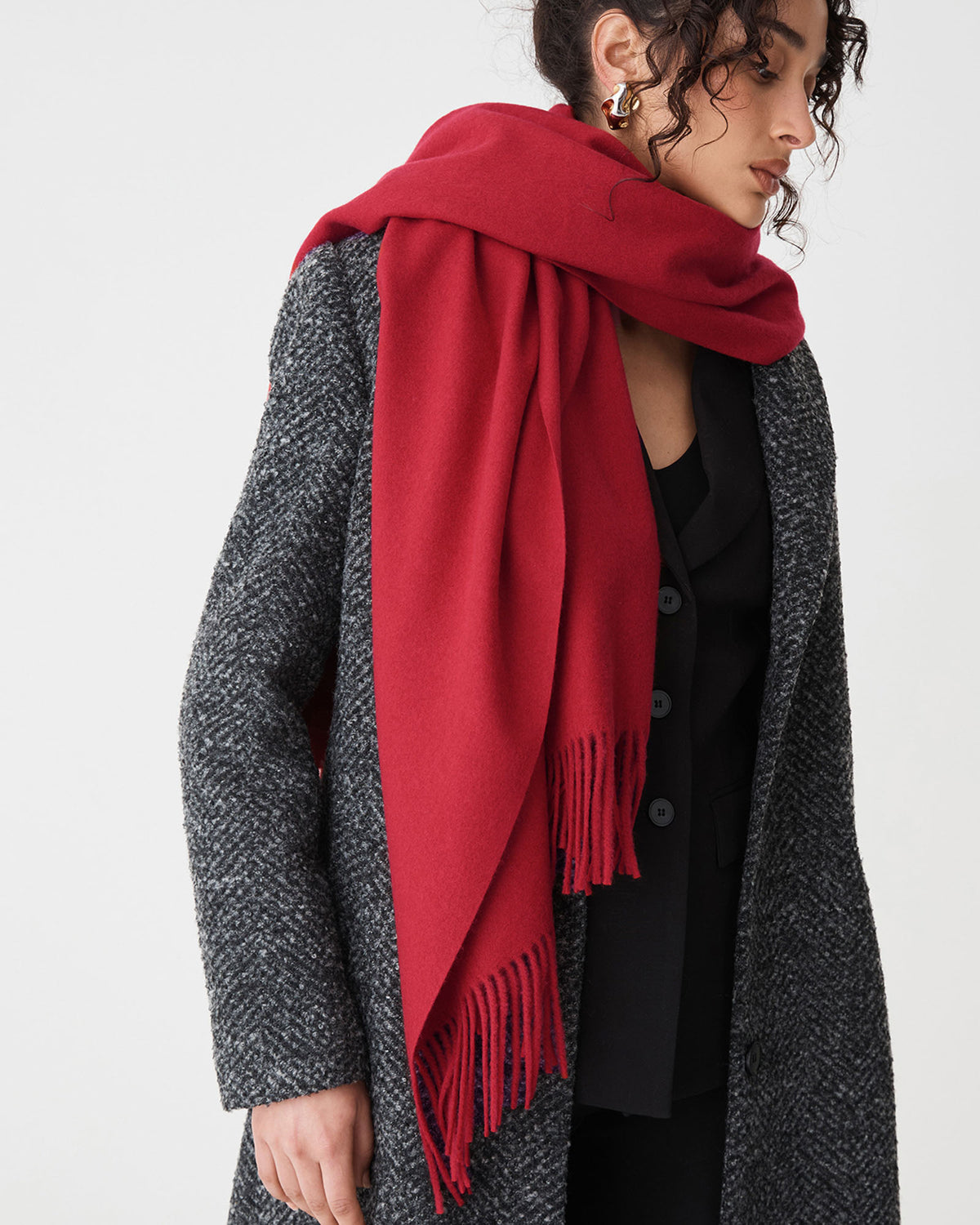 Audree Wool Blend Scarf in red — close-up view