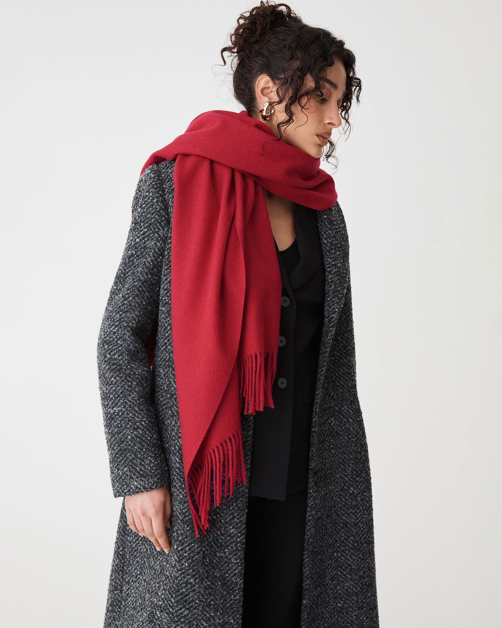 Audree Wool Blend Scarf in red — close-up view 2
