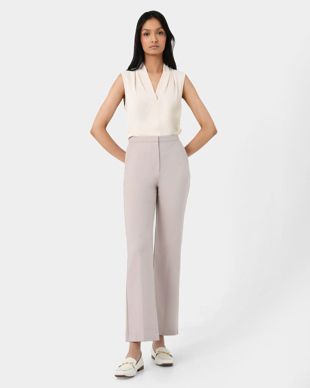 Lauren Straight Pants in grey — full-length view