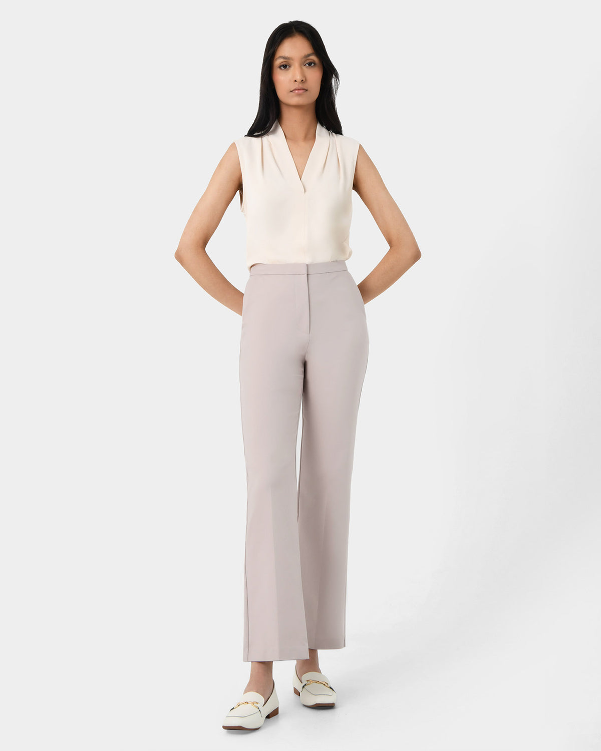Lauren Straight Pants in grey — full-length view