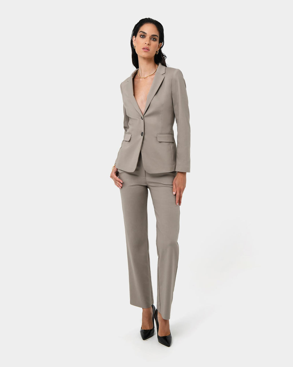 Lauren Straight Pants in stone — full-length view