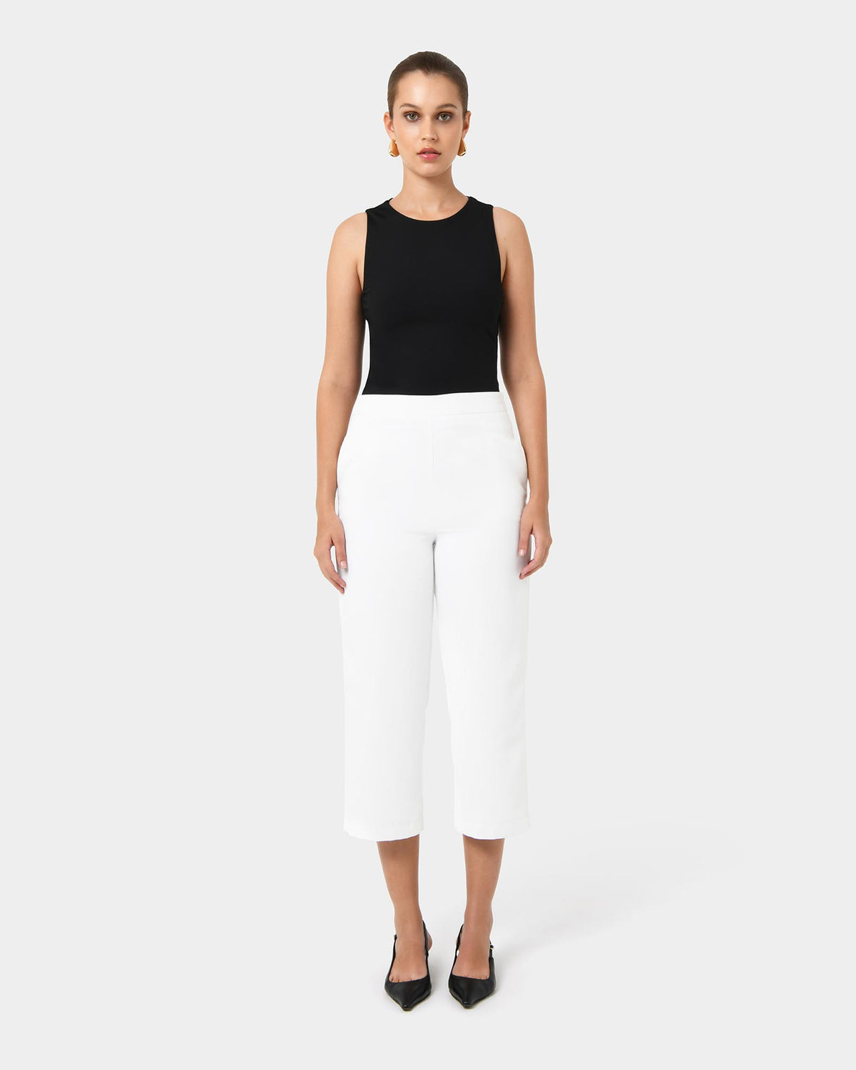Lexee High-Waist Culotte in ivory — full-length view